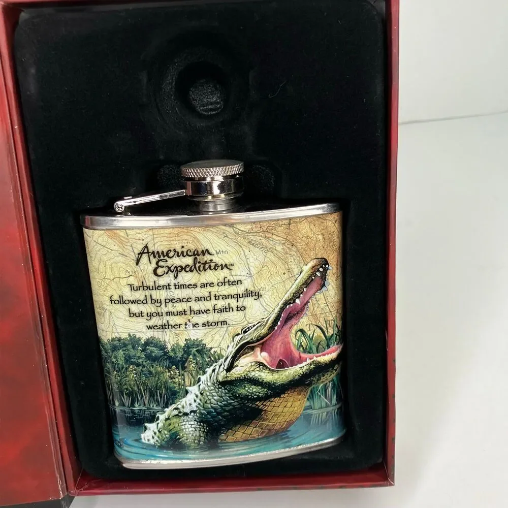 American Expedition Hip Flask Alligator Stainless Steel No Funnel